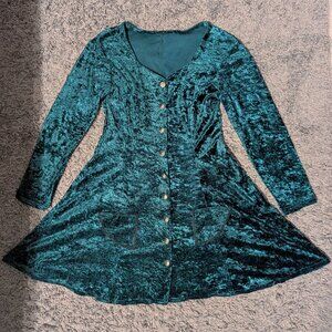 Vintage Emerald Green Crushed Velvet Skater Babydoll Fit And Flare Dress
